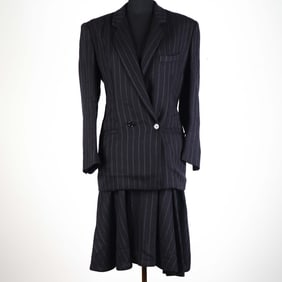2pc Luciano Soprani Wool Skirt Suit, Pinstripe Design, Size 40