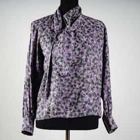 Saint Laurent Rive Gauche Silk Blouse with Attached Scarf, Size 34