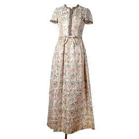 Gold Brocade Embellished Evening Gown, Size 6-8