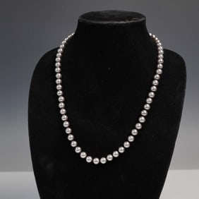 Silver Tone Faux Pearl Necklace with Decorative Clasp