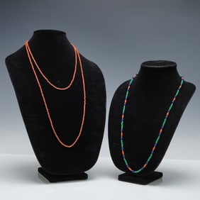 2pc Beaded Necklace Set, Orange and Multicolor