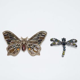 Pair of Bejeweled Winged Insect Brooches