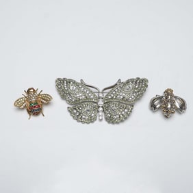 3pc Bejeweled Butterfly and Bee Brooches
