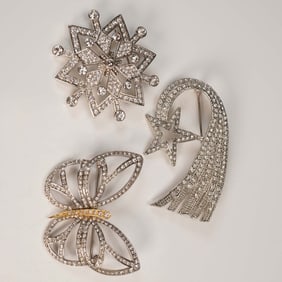 3pc Rhinestone Brooch Set - Snowflake, Shooting Star, and Butterfly
