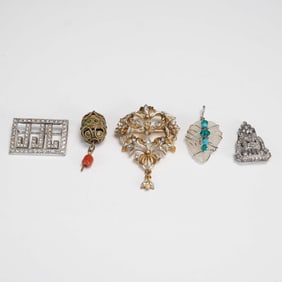 5pc Vintage and Antique Brooch and Pendant Lot