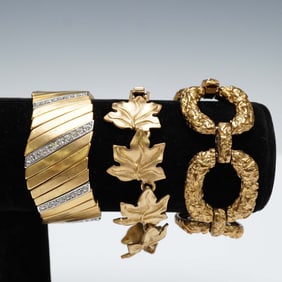 3pc Gold Tone Bracelet Set with Cuff and Links