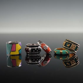 5pc Bold and Colorful Modern Enamel Statement Rings
