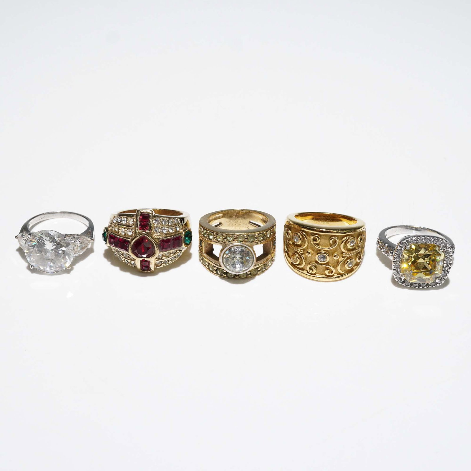 5pc Gold and Silver Tone Statement Rings with Gem Accents (1 of 5)