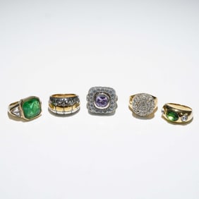 5pc Gold-Tone Statement Ring Set with Colored Stones