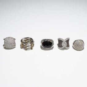 5pc Silver-Tone Cocktail Ring Set with Mixed Textures