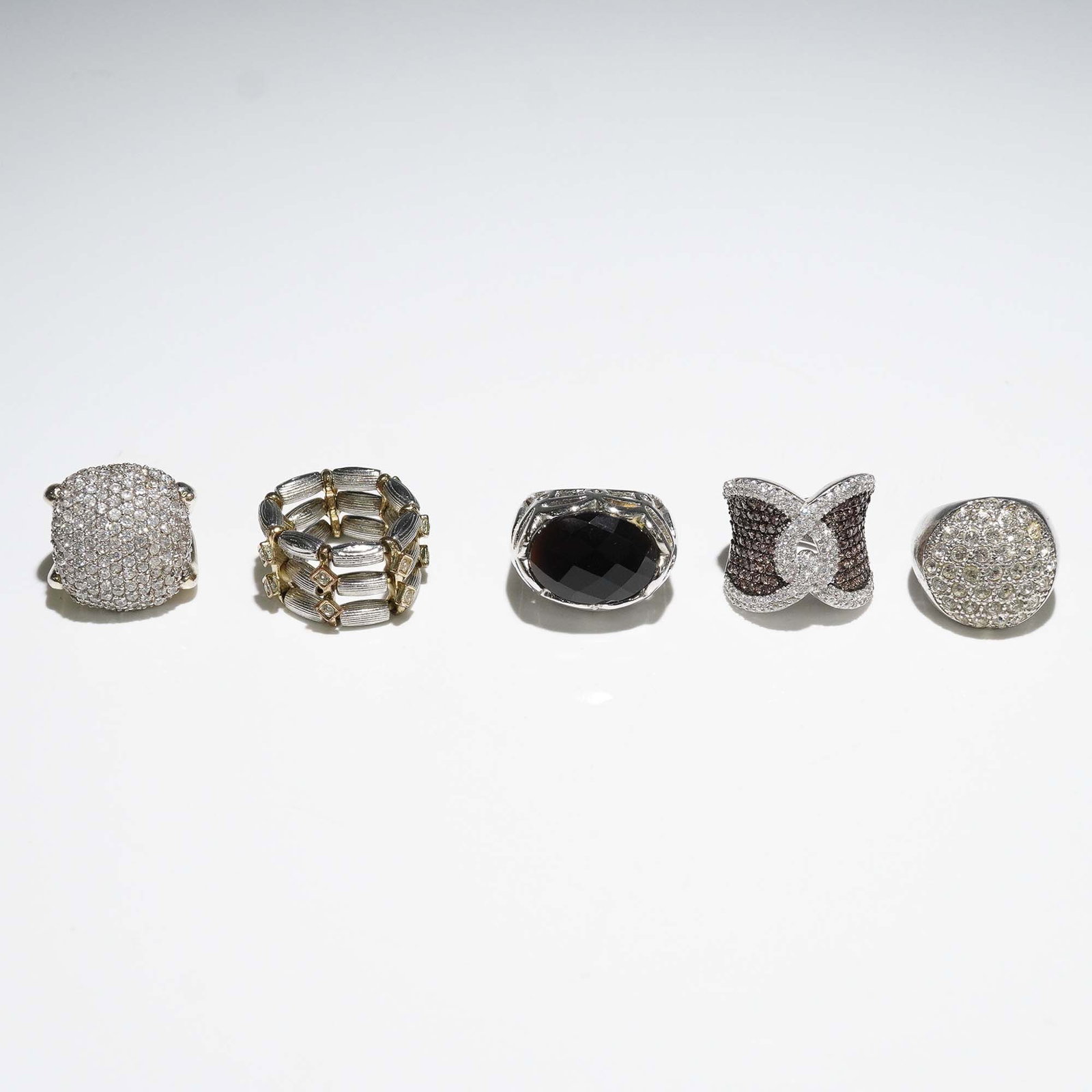 5pc Silver-Tone Cocktail Ring Set with Mixed Textures (1 of 6)