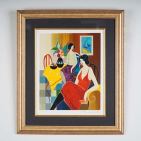 Itzchak Tarkay, Serigraph on Textured Paper, Cafe Company, Signed