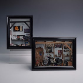 2pc La Ruee Vers L'Art Framed Miniature Shadow Boxes