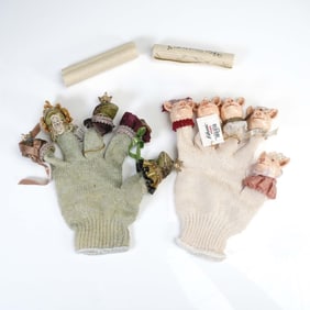 4pc Katherine's Collection Frog and Pig Hand Puppets with Story Scrolls