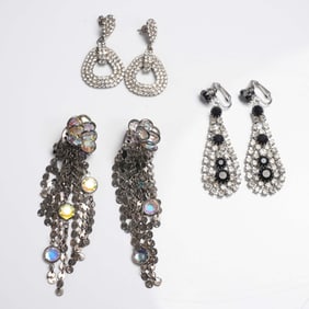 3 Pair Rhinestone Drop Earrings, Including Sorelli