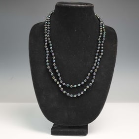 Double Strand Black Pearl Necklace with Rhinestone Clasp