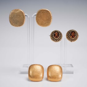 3 Pairs of Gold-Tone Clip-On and Stud Earrings, Cabot and NLH