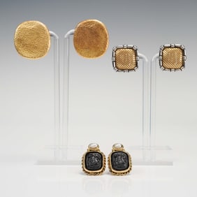 3pc Mixed Metal Earring Lot, Including Lazaro Cameos