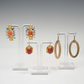 3pc Statement Earrings Lot, One Pair Marked NLH
