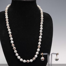 Cloisonne Bead Necklace and Earrings Set