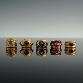 5pc Gold Tone Color-Inset Statement Rings