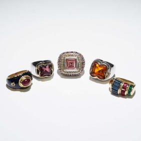 5pc Bold Fashion Rings with Colored Stones and Enamel Accents