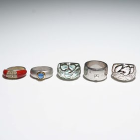 5pc Mixed Fashion Ring Set with Stones and Enamel