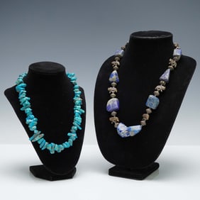2pc Gemstone Necklace Set with Turquoise and Lapis Beads
