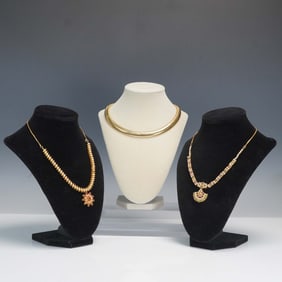 3pc Gold-Tone Costume Necklaces with Faux Pearls and Stones