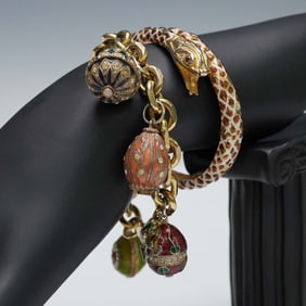 2pc Enamel Charm Bracelet and Snake Bangle Set