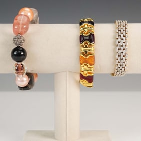 3pc Mixed Material and Rhinestone Bracelet Set