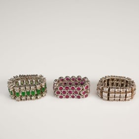 3pc Silver Tone Hinged Rings, Size 5