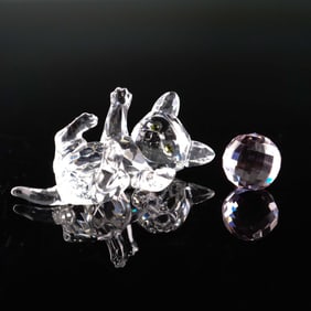 Swarovski Crystal Figurine, Kitten Lying with Pink Ball