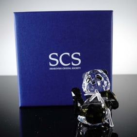 Swarovski Crystal Figurine, SCS Panda with Bamboo
