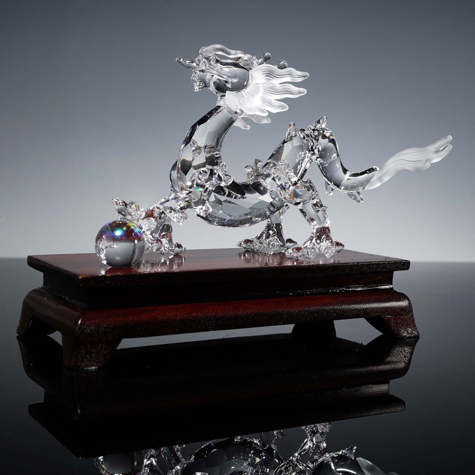 3pc Swarovski Crystal Figurine, Dragon on Wooden Stand (1 of 7)