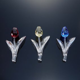 3pc Swarovski Crystal Figurines, Multicolored Tulips