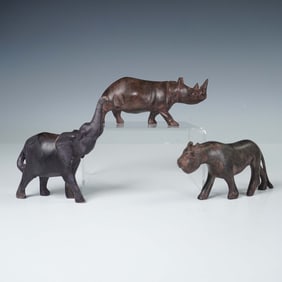 3pc Hand-Carved Wooden Animal Figurines