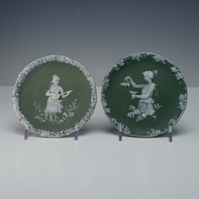 2pc Jasperware Style Cameo Wall Plaques with Classical Figures