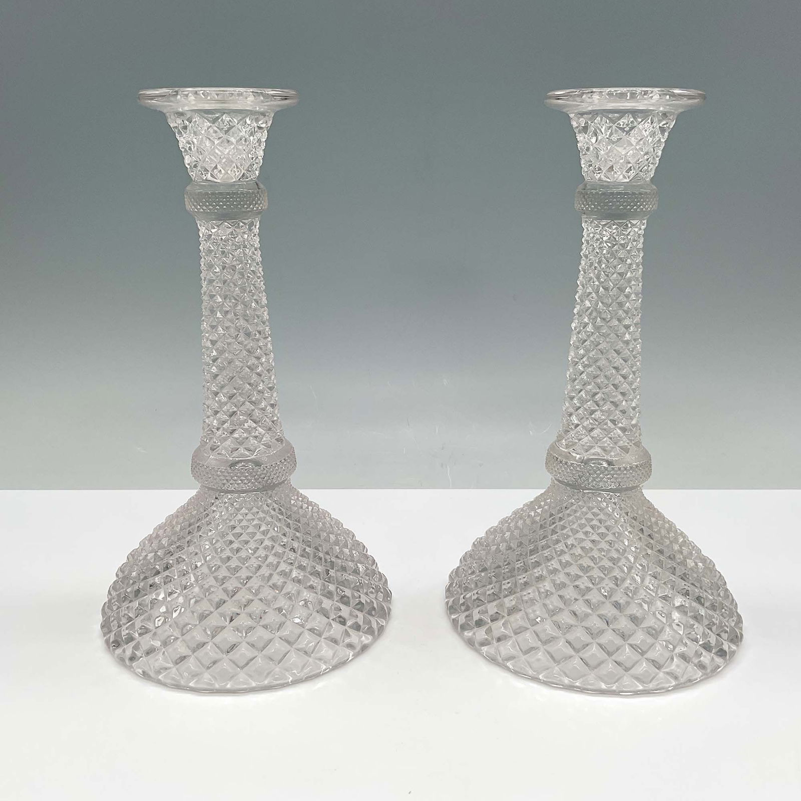 2pc Vintage Pair of Pressed Glass Candlestick Holders (1 of 3)