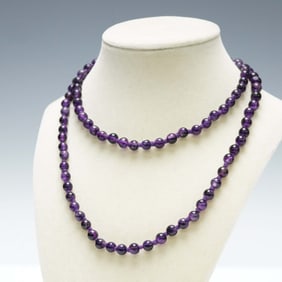 Amethyst Bead Necklace with Gold-Tone Clasp
