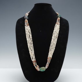 Multi-Strand Faux Pearl Necklace with Stone Accents
