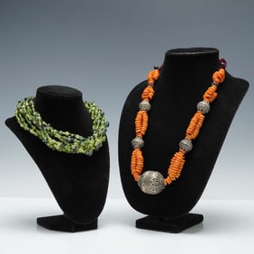 2pc Beaded Necklace Set with Silver Tone Accents