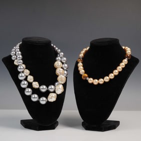 2pc Faux Pearl Necklaces with Accent Beads