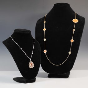 2pc Necklace Grouping, Drop Pendant and Long Station Chain