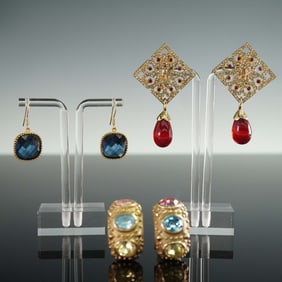 3 Pairs of Colorful Statement Earrings with Gem Accents