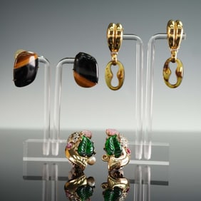 3pc Mixed Metal and Stone Earring Lot