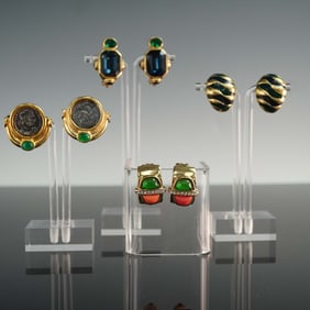 4 Pairs of Vintage Clip-On Earrings with Colorful Stones
