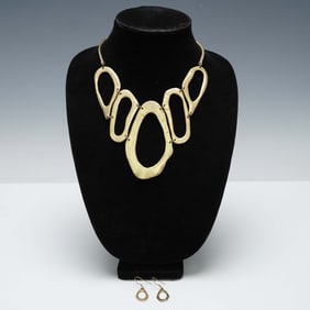 2pc Modernist Gold Tone Necklace and Earring Set