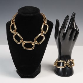 2pc Gold Tone Chunky Link Necklace and Bracelet Set