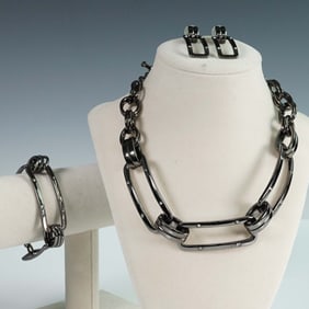4pc Oxidized Silver-Finish Chain Link Jewelry Set